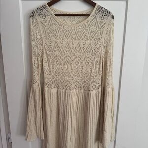 Anthropologie Cream Long-Sleeve Lace Knit Dress